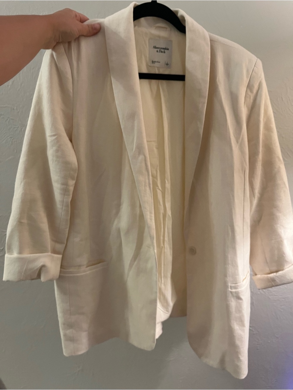 Abercrombie & Fitch Women's White Linen-Blend Single-Button Blazer - Picture 2 of 4